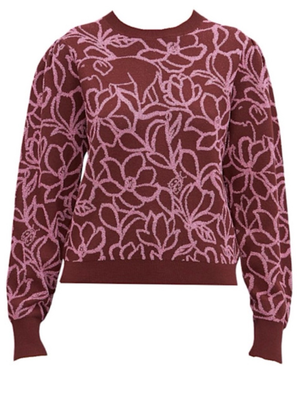 Kate Spade Wine and Pink Metallic Floral Knit Sweater - XS - Picture 2 of 8